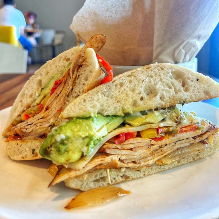 Avocado, habanero jack cheese, caramelized onions and slices of blackened chicken piled high on fresh ciabatta.